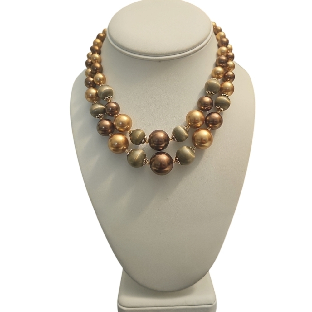 Japan 1950's Glass mixed bead vintage double strand necklace